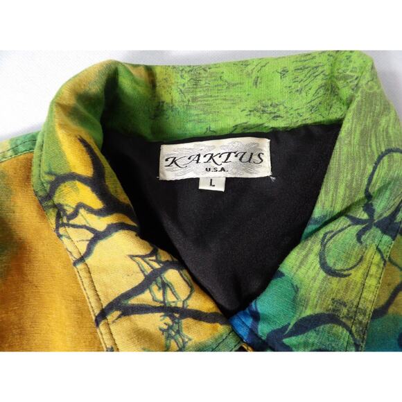 Kaktus USA Linen Top Blouse Button up Cheetah Animal Africa Trees Art to Wear Co - Picture 7 of 15